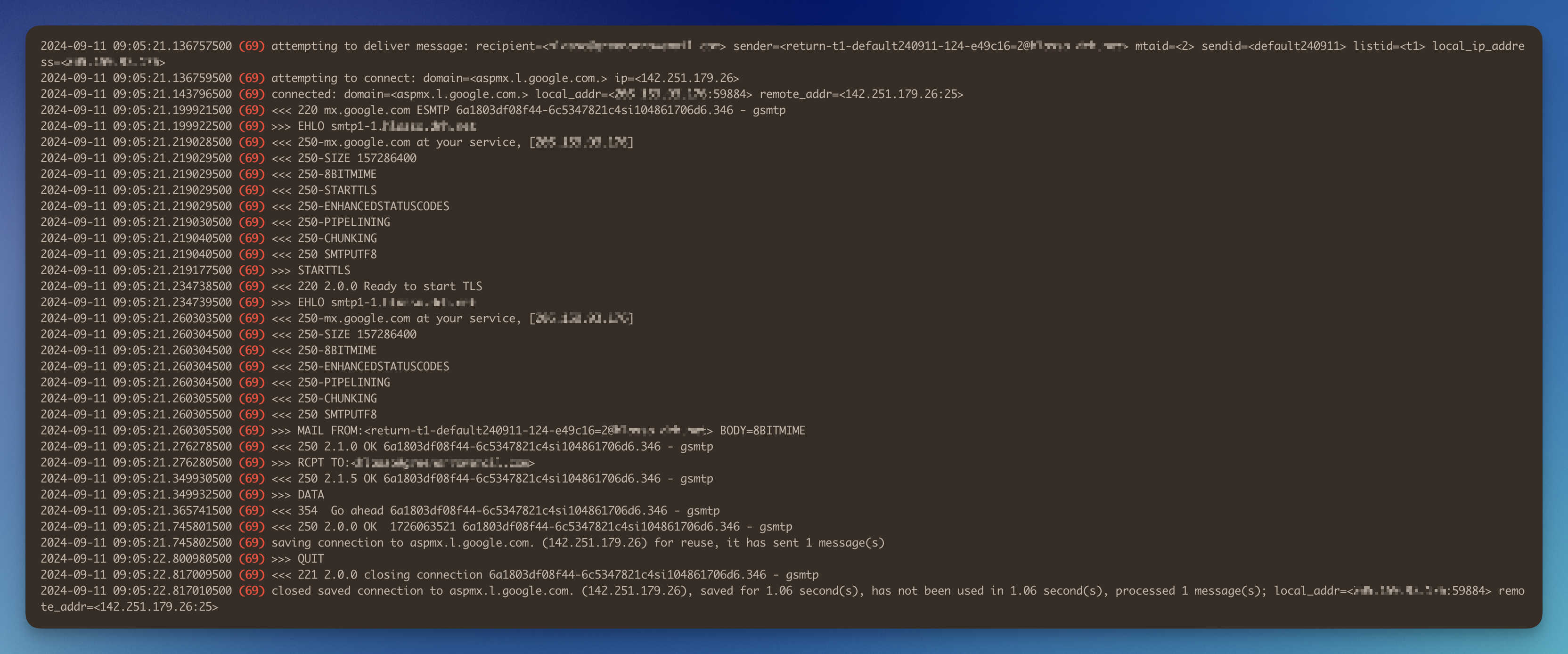 SMTP log example