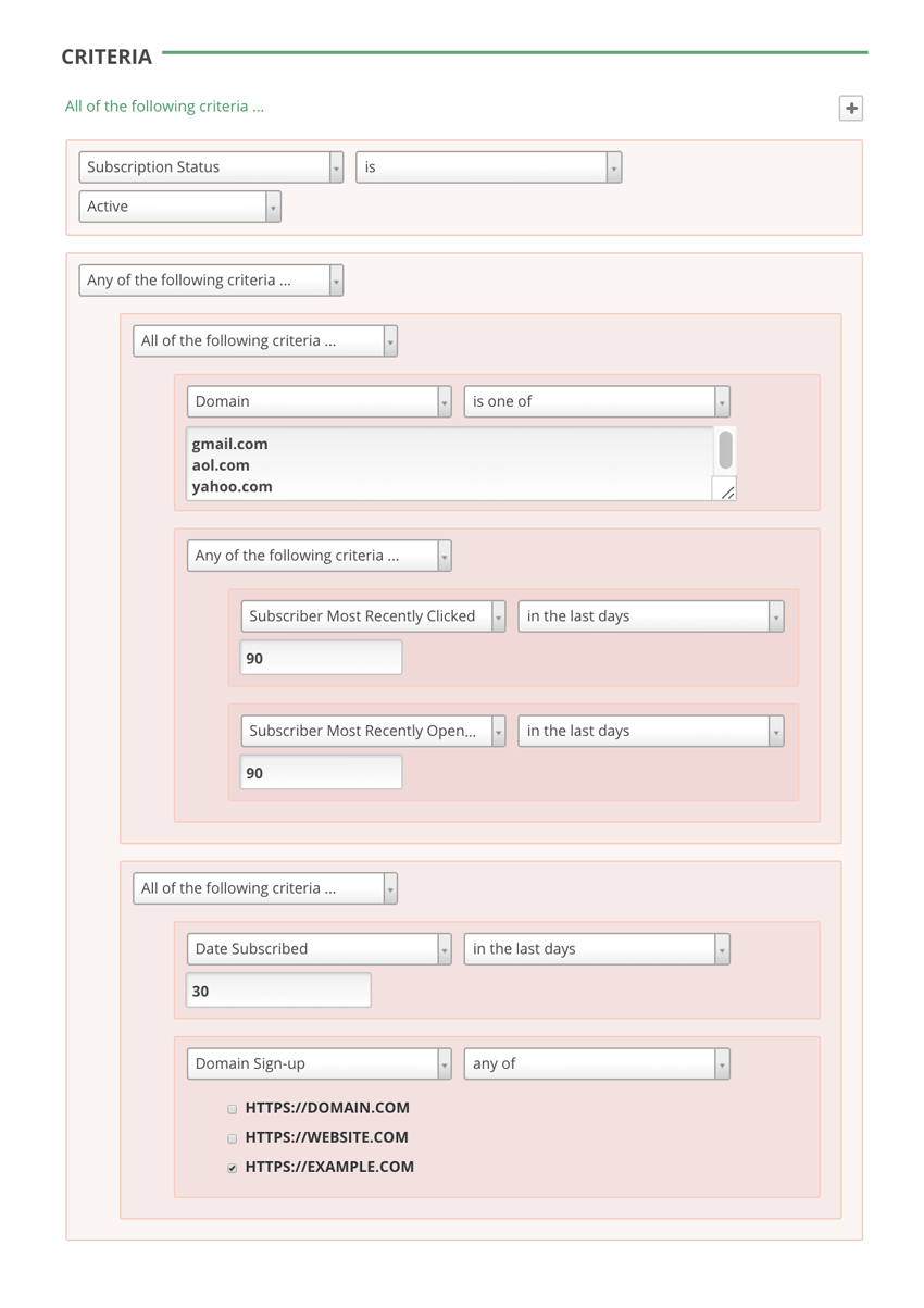 GreenArrow Email Advanced Segmentation--Nested Sub-Grouping